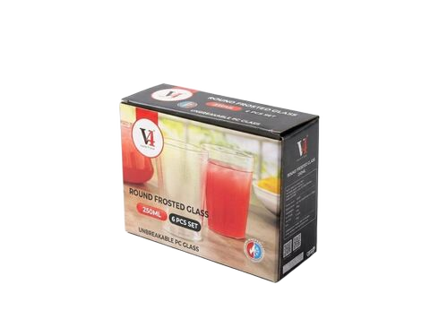 Round Frosted Glass 250Ml Set Of 6 Pcs - Color: Transparent