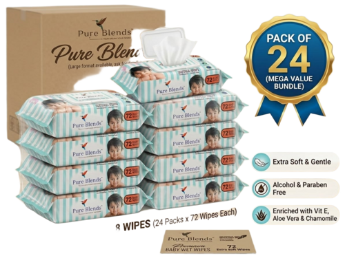 Pure Blends Premium Baby Wet Wipes 72 Sheets Per Pack