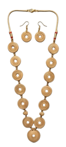 Bamboo Handcrafted Necklace And Earrings Set - Color: Natural Wood