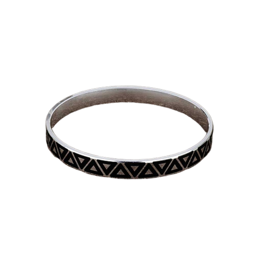 Mens Fancy Lazer Cutting Black Mina Silver Kada 50Gm - Gender: Women