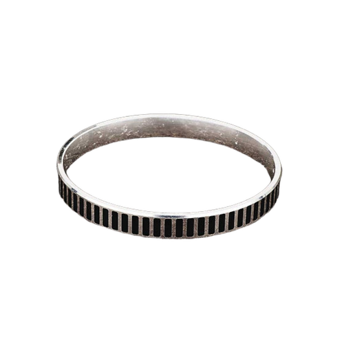 Mens Flat Design Black Mina Pure Silver Kada 50Gm - Grade: Jewellery