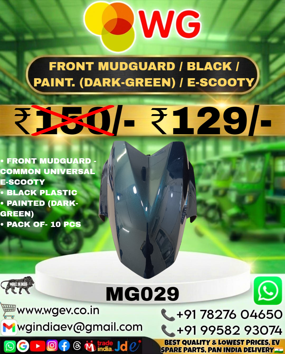 Black / Paint Dark Green E-Scooty Front Mudguard - Material: Abs Plastic