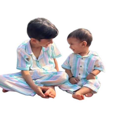 Kids Muslin Cotton Nightsuit - Design: Printed
