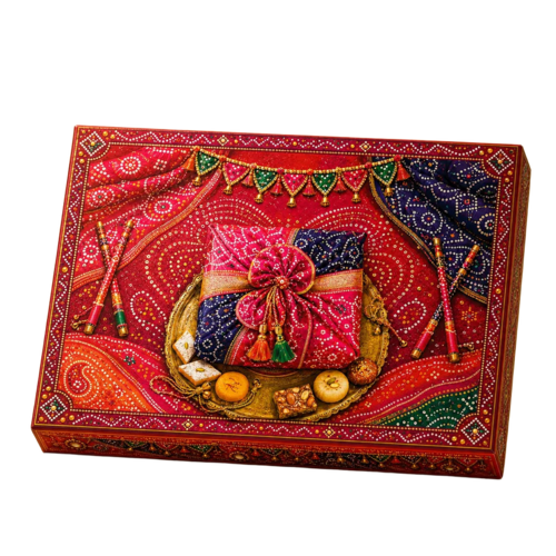 Baandhani 500G Matte Lamination Empty Sweet Box With Golden Tray - Length: 205 Millimeter (Mm)