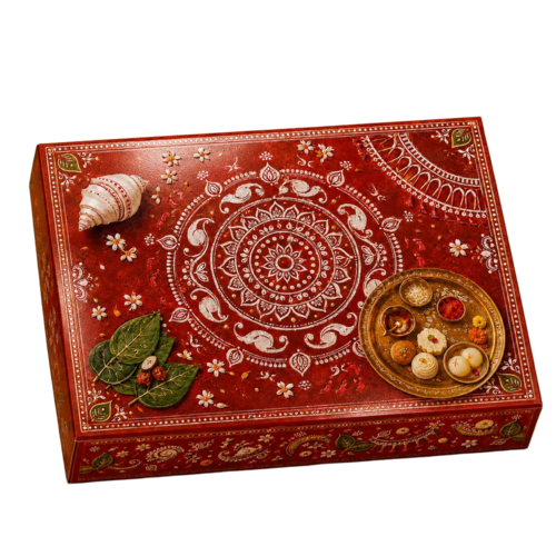 Naibedya 500G Matte Lamination Empty Sweet Box With Golden Tray - Length: 205 Millimeter (Mm)