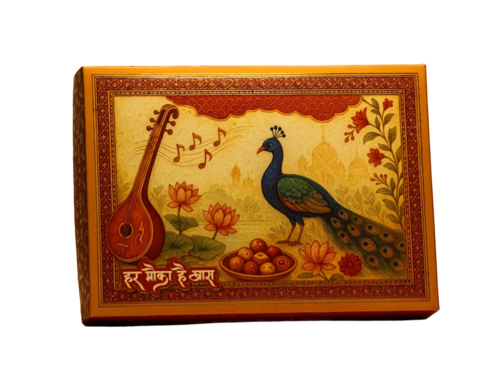 Raagmayura 500G Peacock Design Empty Sweet Box With Golden Tray - Coating Type: Matte + Shine + Gold