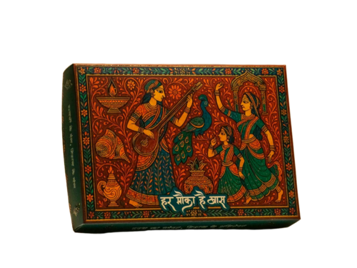 Rangraagini 500G Madhubani Art Empty Sweet Box With Golden Tray - Coating Type: Matte + Shine + Gold
