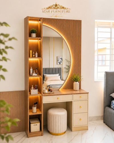 Renier Vanity Teak Wood Dressing Table Set - Assembly: No Assembly Required