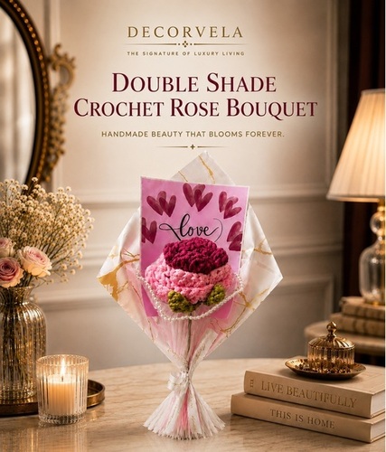 Double Shade Crochet Rose Bouquet - Color: Light Pink