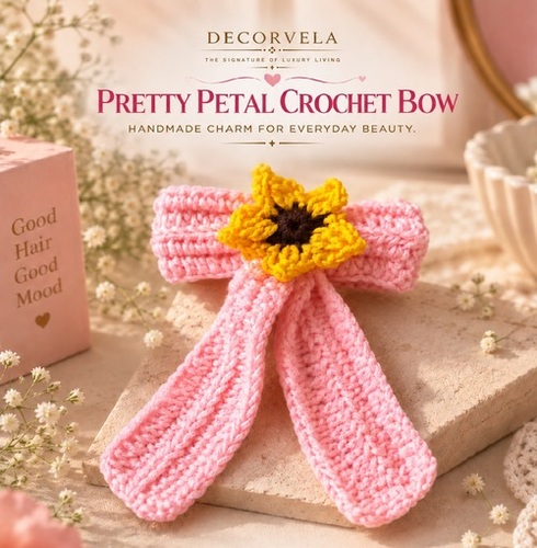 Pretty Petal Crochet Bow - Color: Light Pink