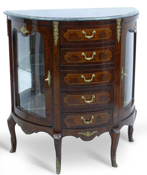 Elegant French Antique Louis XV Commode with Glass Doors