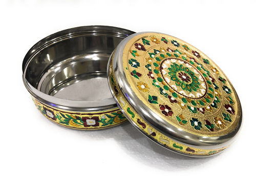 Golden Fancy Meenakari Steel Container