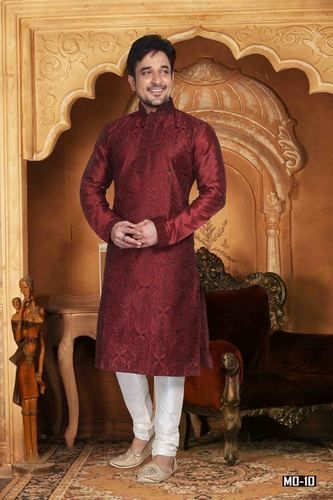 Maroon Embroidered Ethnic Mens Kurta