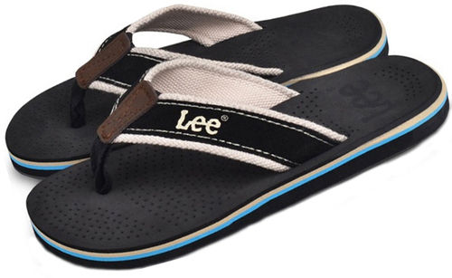 Men's Genuine Leather Tape Rubber Sole Flat Flip Flop Slippers