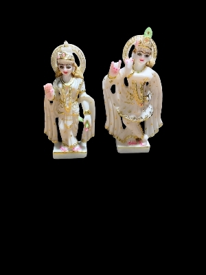 गाय की मूर्ति के साथ संगमरमर भगवान कृष्ण