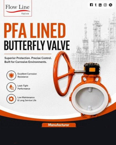 PTFE Lined Butterfly Valve - Sizes 40 mm to 300 mm | Available in Blue, White, Grey, and Black with 3 mm Lining Thickness
