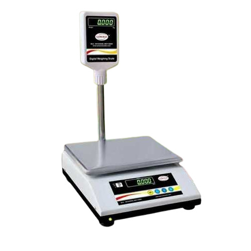 Table Top Weighing Machine - 1.5kg To 30kg Capacity, Stainless Steel Platter, Heavy Duty Mild Steel Cabinet, Green Led Display, Overload Protection, Rechargeable Battery, Membrane Keypad