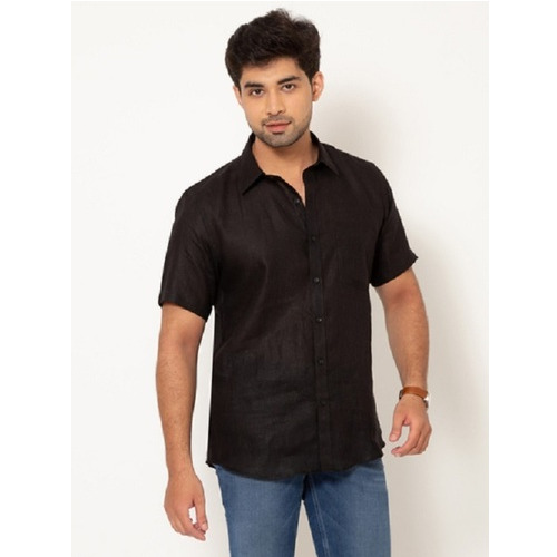 Men Black Half Sleeves Linen Shirt - Feature: Quick Dry