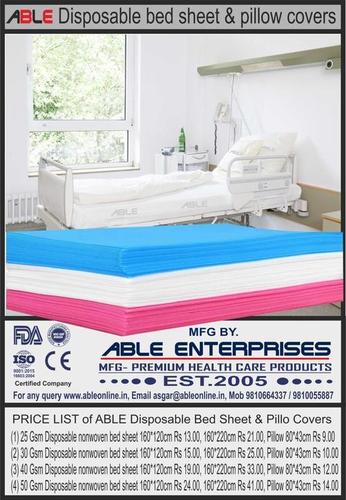 Disposable Non Woven Bedsheet in 50 Gsm Size 160*120 cm, With Pillow Cover-80*43 cm