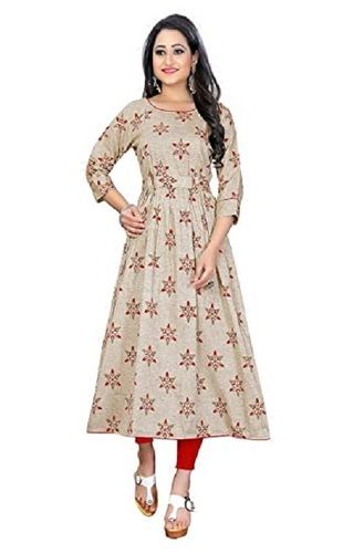 Golden Multi-Color Skin Friendly Full Sleeves Casual Wear Ladies Frock Kurti