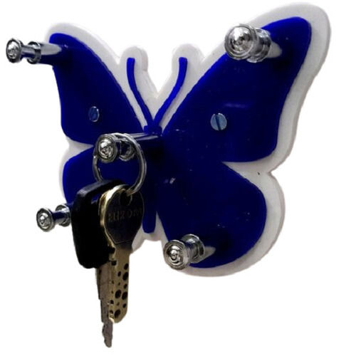 Blue And White 4 Inch Wall Mounted Butterfly Shaped Acrylic Plastic Key Holder