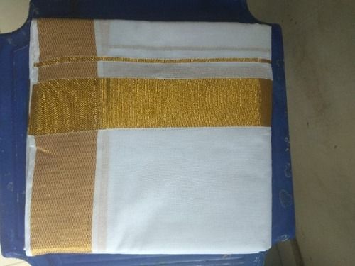 Mens Golden Border Plain White Cotton Dhoti