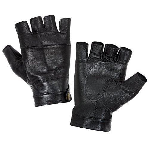 Black Skin Friendly Half Finger Plain Leather Driving Gloves