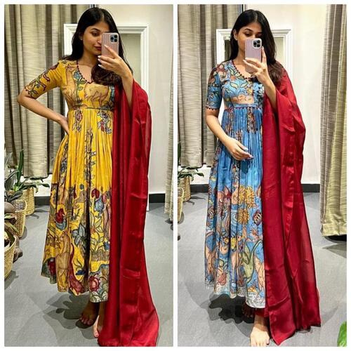 WOMEN GOARGATE  WITH DIGITAL PRINT WORK AND FULL SLIVE GOWN WITH SAMOSA LACE 