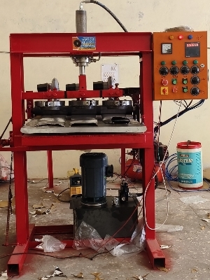 Fully Automatic Triple Die Paper Plate Machine - Aluminium Foil Paper, 3000 Plates/Hour Production Capacity, Red Finish | Human Machine Interface Control, 1 Year Warranty, Automatic Grade