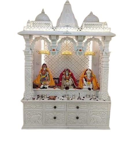 White Marble Temple - Marble Slab Eco-Friendly High Glossy Finish Moisture Proof Attractive Design Scratch Resistant Polished Finishing Hindu Religious Theme