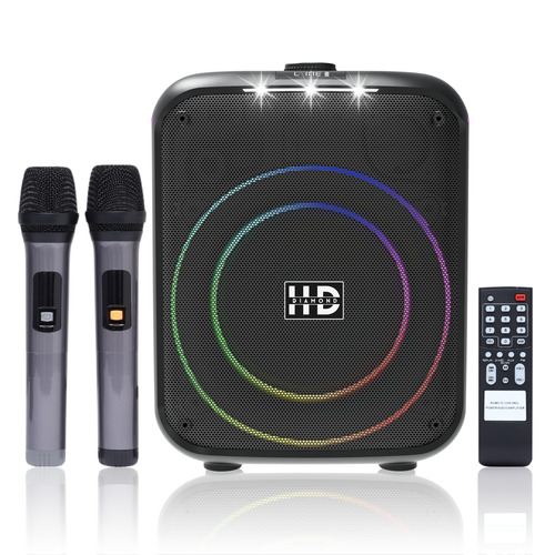 Hd-108Dc Portable Party Speaker With 2 Wireless Mic - Cabinet Material: Wooden