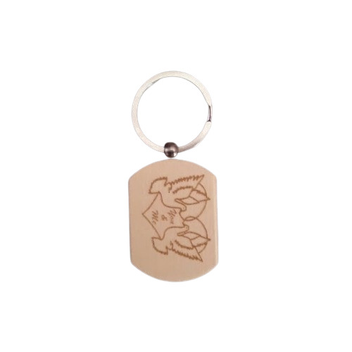Printed Wooden Key Chain - Color: Natural
