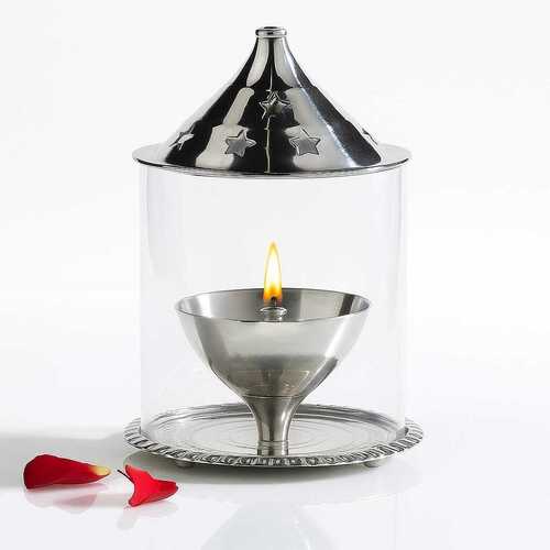 Akhand Diya With Nickel Finish - Color: Silver