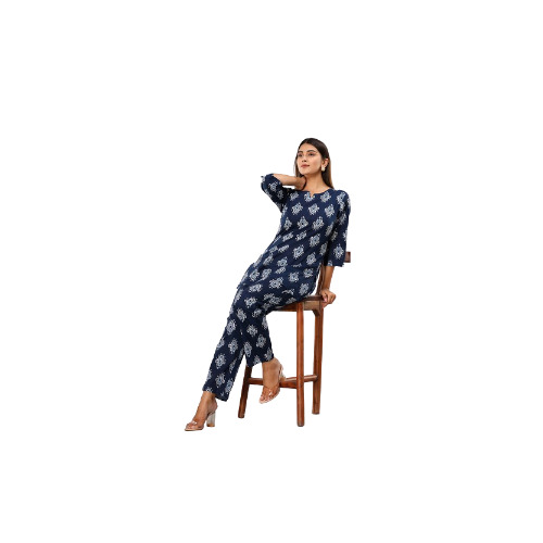Blue Ikat Cotton Night Suit