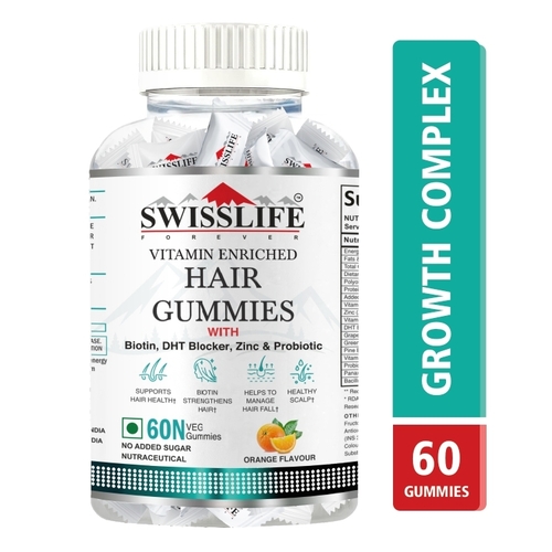 SwissLife Forever Hair Gummies | Vitamin enriched Gummies | Help in Hair Health & manage Hair Fall (60 Gummies)