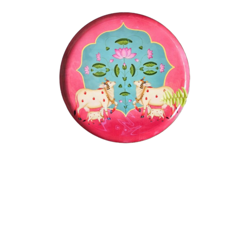 Ritualistic Pichwai Single Wall Plate For Home Decoration With 10 Inch Stand | Wall Arts For Living Room, Bedroom | Aesthetic Room Decor Items | Wall Hanging Showpiece | Home Decor Gift Item - Color: Multi