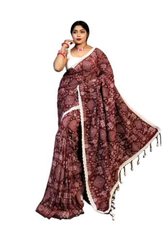 Madhubani Lace Saree - Color: Maroon