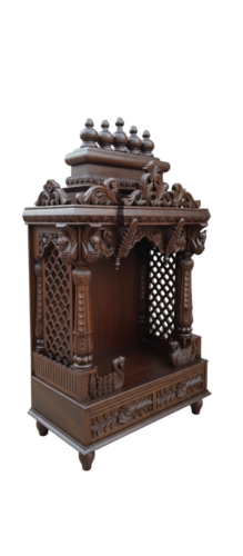 South Indian Design Wooden Temple For Home - Teak Wood, 42x22x60 inches, Brown | Hand-Carved, Polished Finish, Durable, Easy Install