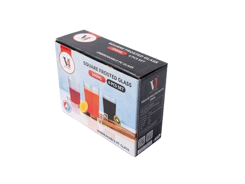 Square Frosted Drinking Glass 300Ml Set Of 6 Pieces - Color: Transparent