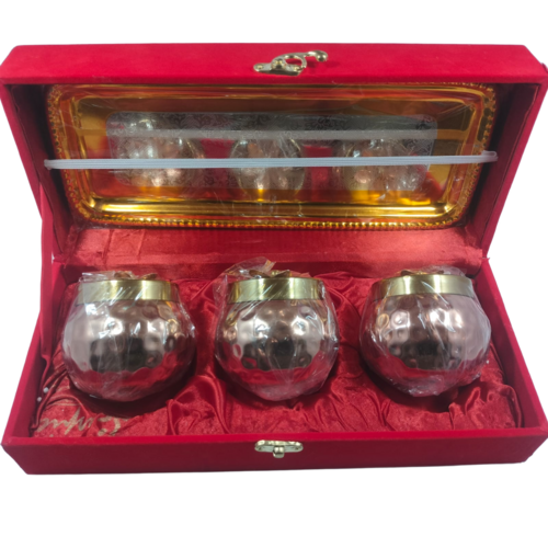 Metal Gifting Jar Set Of 3 With Velvet Box - Color: Golden & Silver
