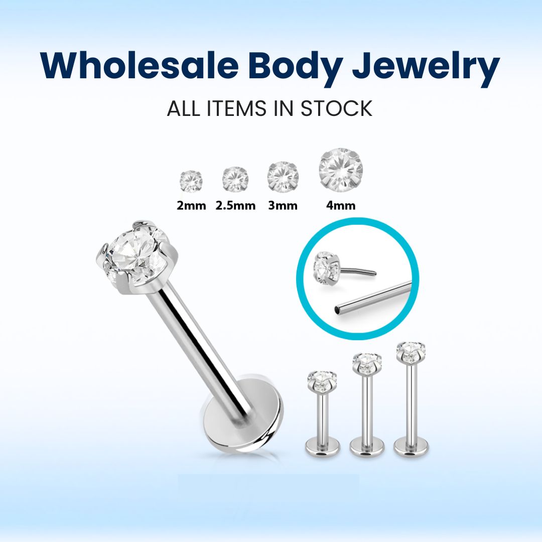 Wholesale 316l Surgical Steel Threadless Push Pin Labret - Color: White