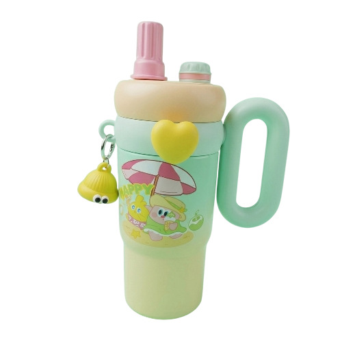 Vacuum Insulated Water Tumbler with Straw Pink Rabbit Design