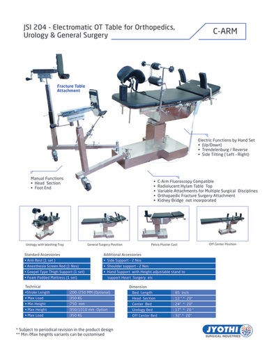 C Arm Compatible Electric Operation Table Maximum Loading: 850  Kilograms (Kg)