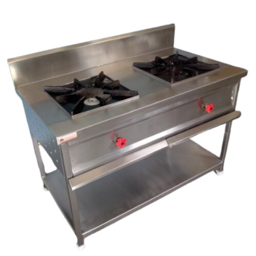 Stainless Steel Two Burner Cooking Gas Range - Rectangular Shape, Silver Finish | High Durability, Corrosion Resistance, Low Maintenance
