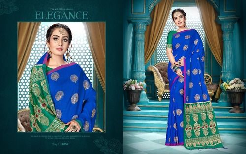 Navy Blue Semi Kanchipuram Silk Saree