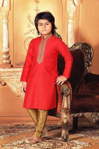 Red Embroidered Kids Kurta Pajama