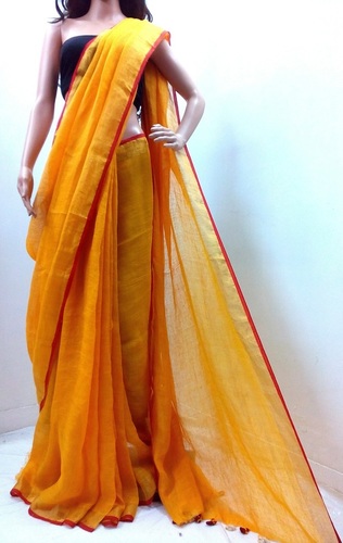 Handloom Pure linen Jari Border Saree