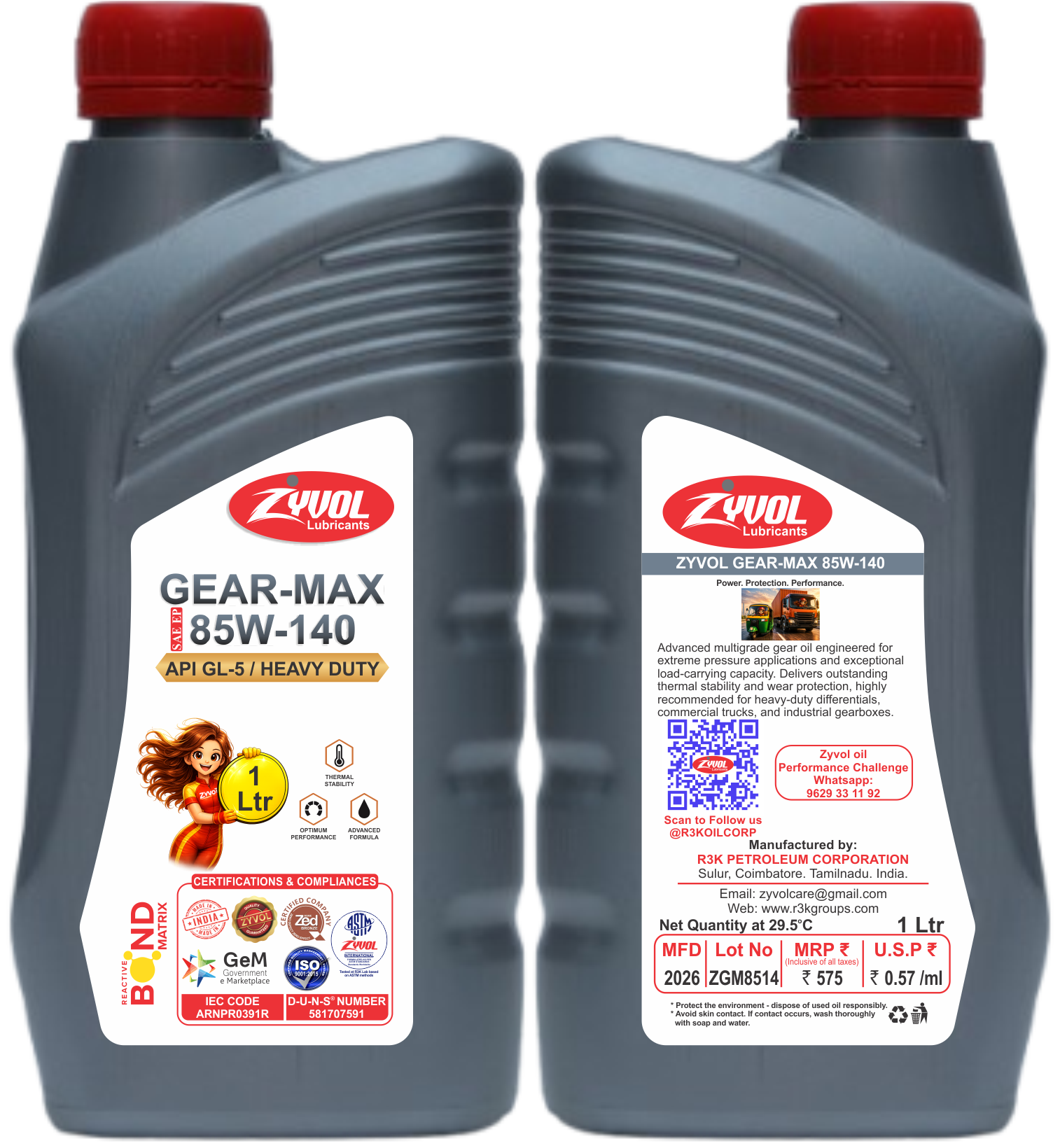 Zyvol Gear Max Ep 85w 140 Gear Oil - Application: Automobile