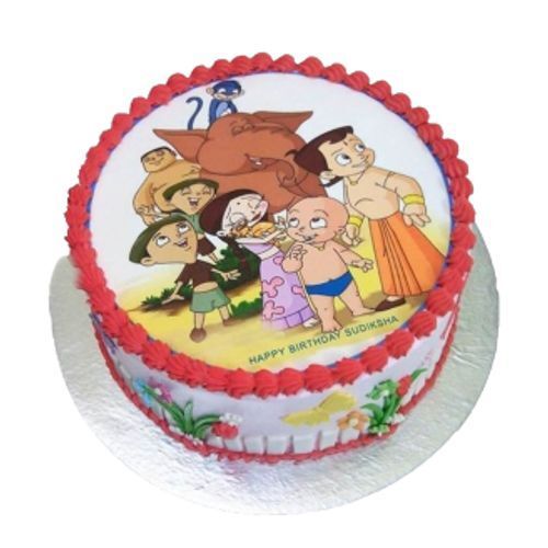 Round Shaped Creamy And Soft Textured Chota Bheem Photo Theme Ice Cake