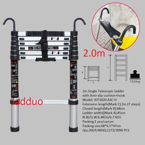 Single Telescopic Ladder with Hook and Anti-Slip Cushion